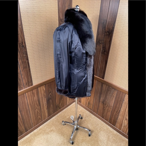 Beautiful Brown Corduroy Mink & Black Fox Fur Collar Jacket Coat XS - Picture 8 of 10